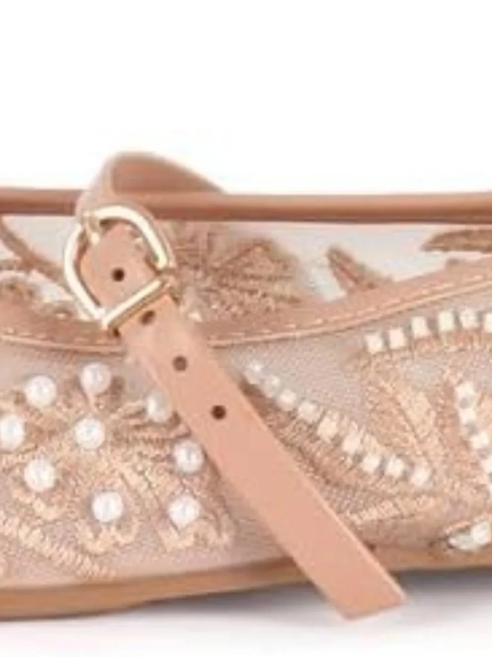 Women's Apricot Floral Mesh Ballet Flats Strap Round Toe Slip On Dressy Shoes